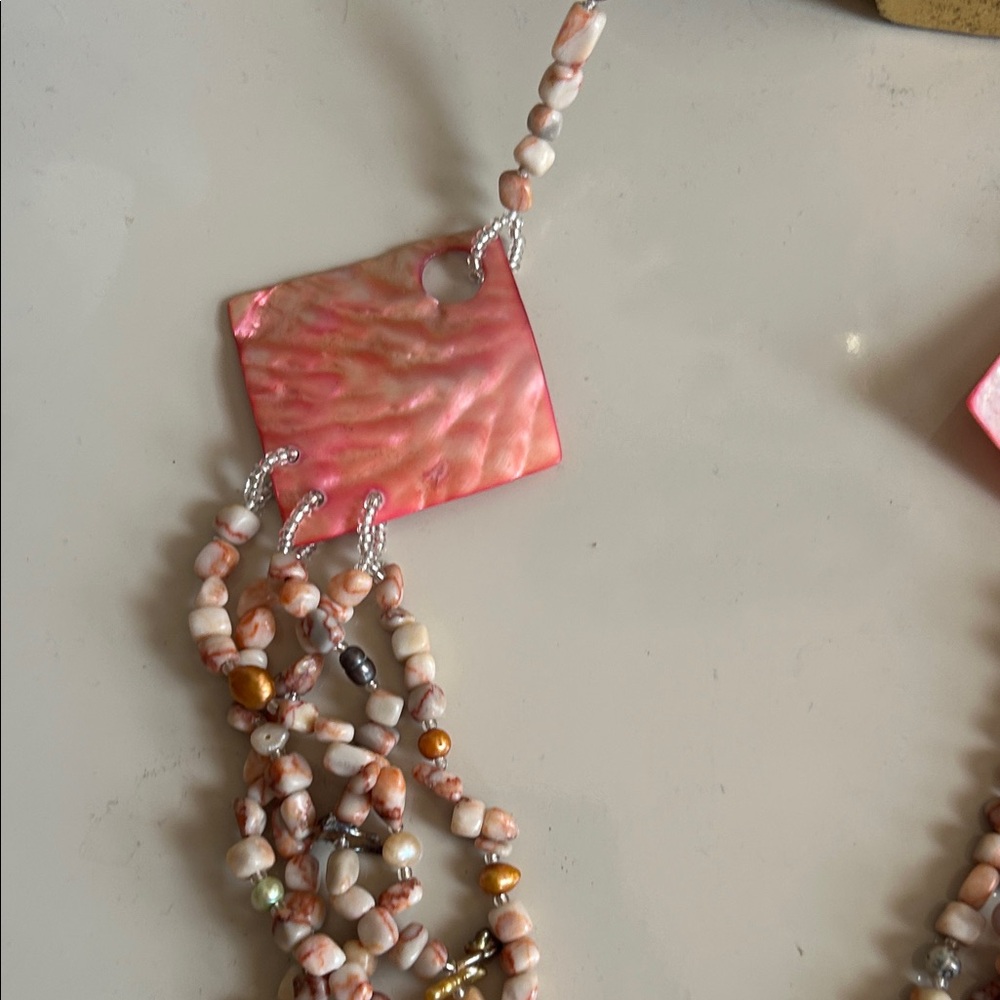 Handcrafted Pink Shell Bead Multi-Strand Necklace - Picture 4 of 6